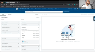 GIF showing how to implement location-based filters in LinkedIn Sales Navigator to build a tier 1 account list